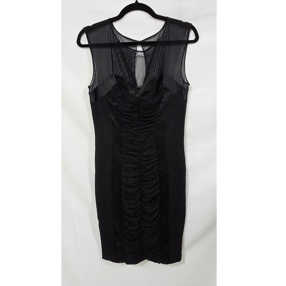 Y2K Cach's women 8 black mini dress bodycone cocktail mesh shoulders‎